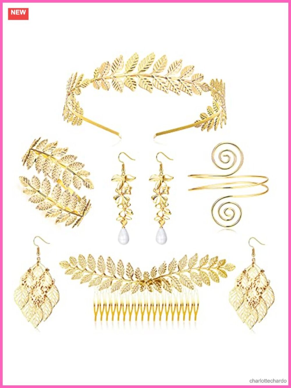 Greek Goddess Costume Accessory Set Gold Tone Laurel Leaf Headband Armband